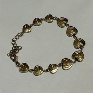 Gold Toned Linked Heart Charm Bracelet